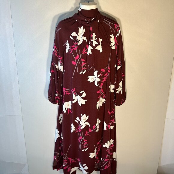 Prologue SZXXL Wine Floral Tie Neck Dress Career Modern Interview Travel Comfy - Picture 5 of 16